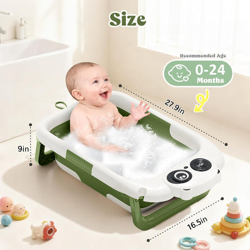 0-24 Collapsible Baby Bathtub for Newborn to Toddler, Portable Baby Bath Tub with Floating Cushion and Thermometer
