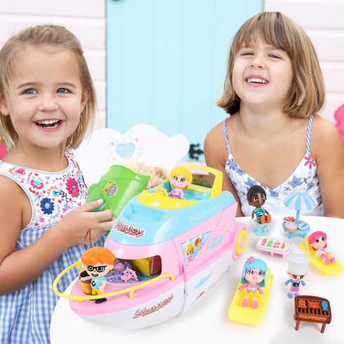 Playset 3-5, Set 4 5 6 iPlay, iLearn Boat Dollhouse for Girls Kids Pretend Play Doll House W/ Cruise Ship, Dolls