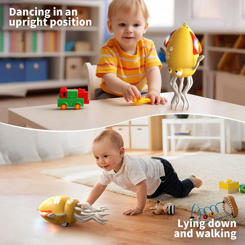 Rod,Tummy 3 4 5 6 Interactive Dancing Octopus Toy,LED Light-Up Music Crawling Squid with Smart Obstacle Avoidance