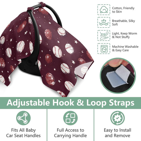 Mazeann Baseballs Stars Car Seat Cover Baby Breathable Soft Infant Carseat Covers Canopies Babies Carrier Covers