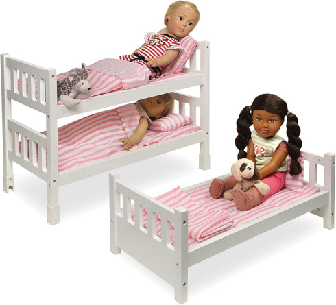 Badger Basket Pink Stripe Convertible Doll Bunk Bed with Storage Baskets & Personalization Kit for 20 inch Dolls