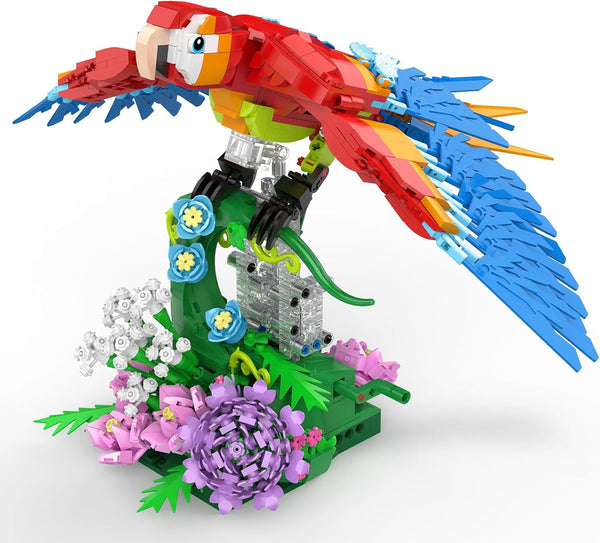 Vziimo Parrot Floral Building Set, MOC Flower and Parrot Collectible Table Art