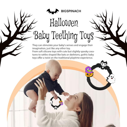 Halloween Baby Toy | Gothic Baby Teether Ring | Baby Stuff Teething Toy (Bat)