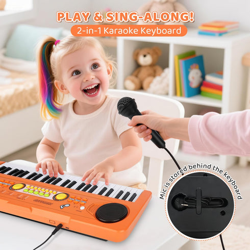 MusicForset 49 3 4 5 6 7, Kids Piano Keyboard with Microphone, Keys Portable Electronic Piano Keyboard for Kids