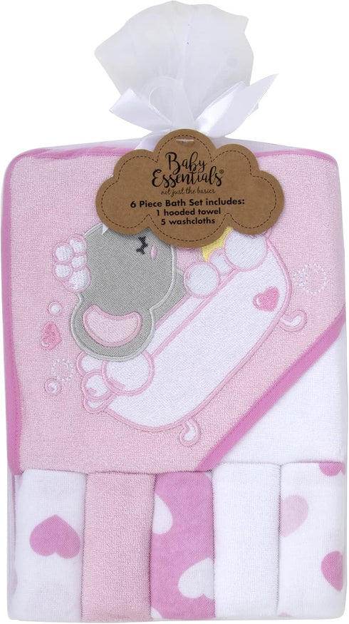 Set 6-12 Baby Hooded Towel and Washcloth for Infants, Boys and Girls Months (Effervescent Elephant)
