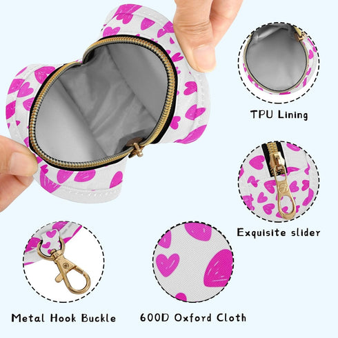 Heart Round Pacifier Storage Case with Zipper, Portable Pacifier Case for Travel, Diaper Bag & Purse, Pacifier