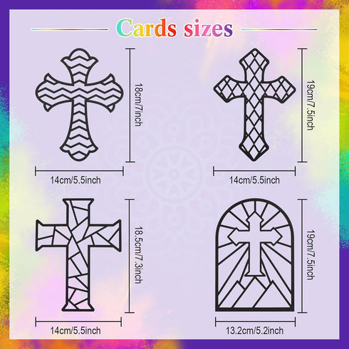 Yeaqee 24 Pack Cross DIY Suncatcher Paper Crafts Easter Crafts for Kids Religious Paper Suncatchers for Sunday School