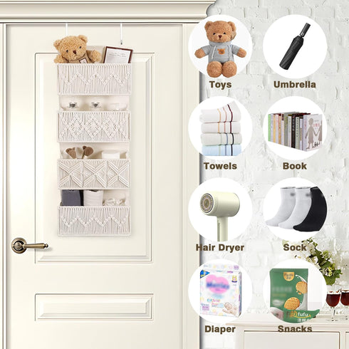 4 ANTIS'S HOME Nursery Over The Door Organizer Boho Decor Nursery Storage with Large Woven Pockets, Macrame Nursery