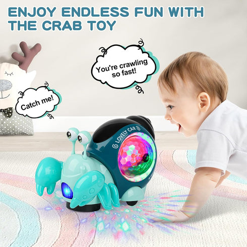 Electronic Crab Toy, Cute Luminous Crab Toys Toddler Crawling Toy with Music and Light Interactive Sensory Toys