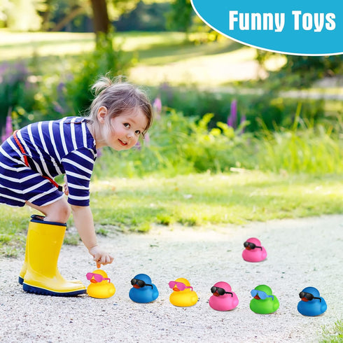 24 Pcs Mini Rubber Ducks with Sunglasses, Rubber Ducks in Bulk Valentine Bathtub Toys for Cruise Valentines Kids