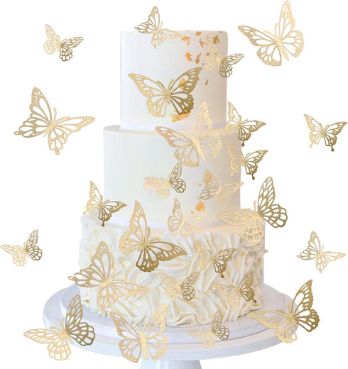40 PCS Laser 3D Butterfly Cupcake Toppers, Hollow Arts Cake Decorations for Baby Shower Wedding Party Supplies