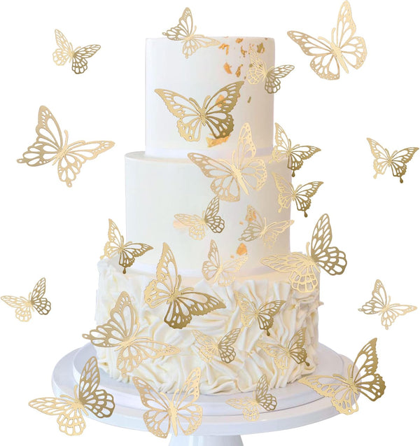 40 PCS Laser 3D Butterfly Cupcake Toppers, Hollow Arts Cake Decorations for Baby Shower Wedding Party Supplies