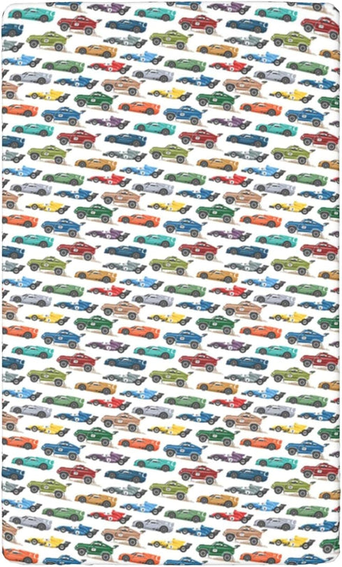 Girls,28 x52,Multicolor Race Car Themed Fitted Crib Sheet,Standard Crib Mattress Fitted Sheet Soft Polyester Toddler