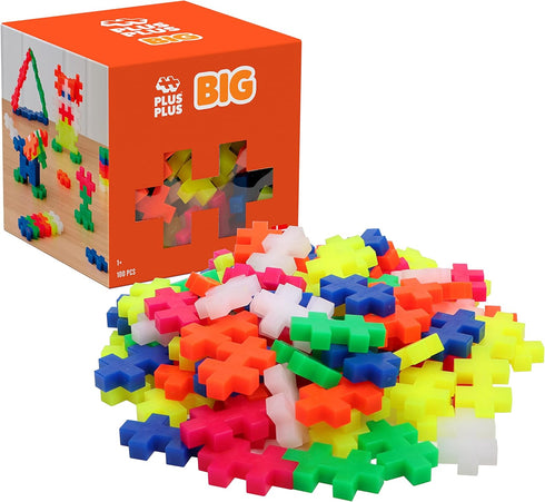 PLUS PLUS Big Open Play Set - 100 Piece Neon Color Mix, Interlocking Large Puzzle Blocks