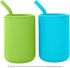 WeeSprout Silicone Baby Cups with Straws and Lids, Set of 2, 4 & 8 oz Food Grade Toddler Training Containers