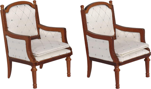 Wooden Dollhouse Armchairs, Set of 2, Dining Lounge Chairs for Miniature Furniture, 3 inch to 6 inch Dolls