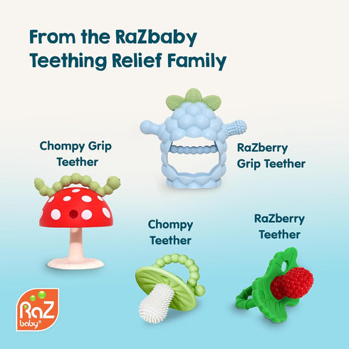 3 RaZbaby Bites Silicone Baby Teething Toy Sensory Toy with Textured BerryBumps for Teething Relief, Easy-to-Hold Fruit