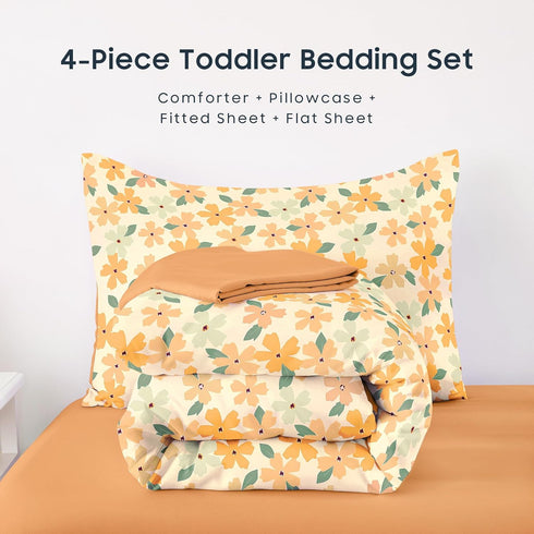 Set 4 Set Wake In Cloud - Toddler Bedding for Girls, Colorful Floral Flowers Leaves, Pieces Soft Crib Bed Including