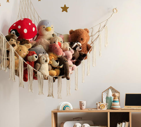 Stuffed Animal Storage Hammock Corner X-Large with LED Light - Baby Hammock Hanging Holder Plushies Net for Stuff Animals Organizer - Cute Room Decor Aesthetic Kids Toddler Nursery Bedroom Boho by RelaxScene