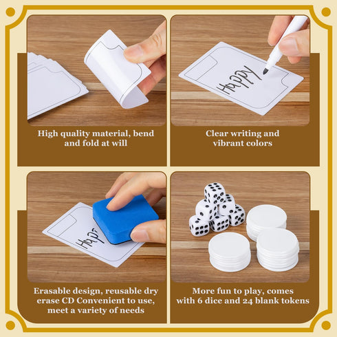 24 Pcs Reusable Erasable Cards - Multifunctional Tokens, White Blank Flash Cards & 8 Marker Pens