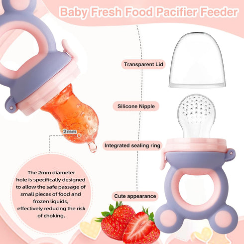 Baby Solids/Frozen Fruit Feeder Pacifier, BPA-Free Silicone Pouch & Nipple, 2-Pack for Teething Relief