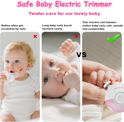 Trimmer Set 6 Electric Baby Nail File Kit, Newborn to Adult Nail Grinder with Grinding Heads, Safe & Quiet Baby