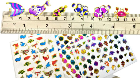 Fish007 - 6 Sheets of Fish Scrapbook Stickers, Small Reflective Fish Stickers for Kids - 4 X 5.25"/sheet (Clownfish,