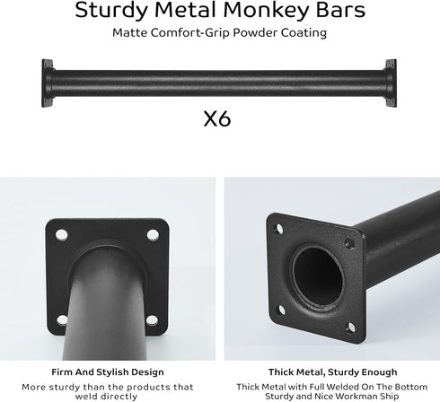 Outdoor Black Monkey Bars: Set of 6 for Backyard Swing Set, Playground Kids Safety Climbing Handle Bars