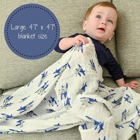 3 Pack 100% 47 47 Inches Cozy LollyBanks Muslin Swaddle Blanket, Muslin Cotton Soft Swaddle Blankets for Baby Boys, X