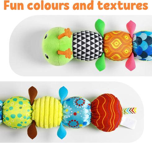 Baby Toys Musical Caterpillar, Soft Sensory Stuffed Animal with Crinkle and Rattles for Newborns 0-12 Months