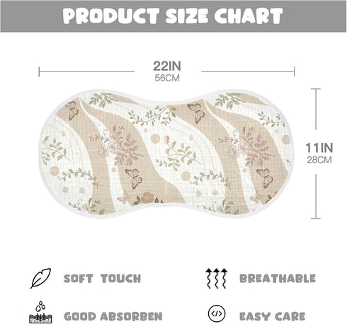 decor gift 4 Pack 22x11in Cotton Baby Burp Cloth Easy Care Spring Butterflies Flowers Beige spit up Cloth for Babies