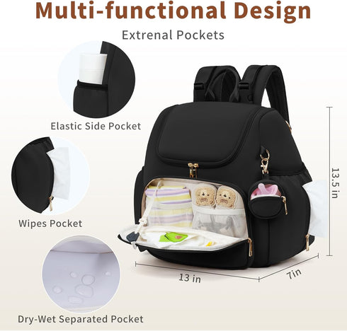 Backpack CEI-CEI Neoprene Diaper Bag Stylish Baby Maternity Bags Travel Tote for Mom with Insulated Pockets, Changing