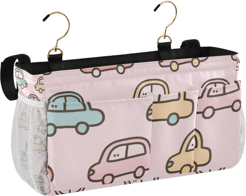 SyXIOP Pink Cartoon Car Bedside Hanging Storage Basket Table Cabinet Storage Organizer for Bunk Hospital Beds Dorm