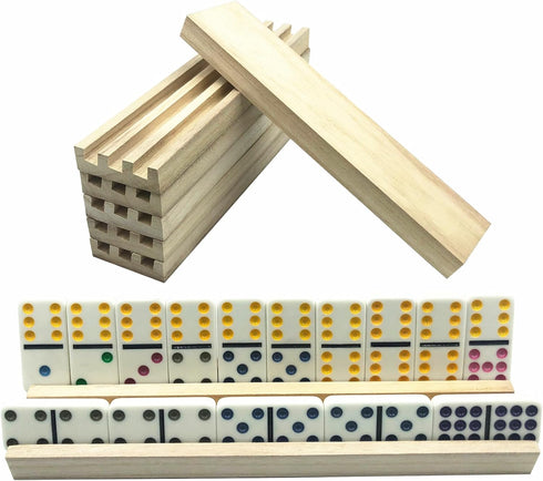 Set 4 Rummy Yuanhe Domino Trays Holders Rack - of Wooden Tiles Stand Holders Dimonos Boards for Mexican Train