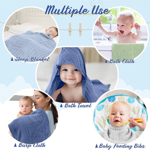 VitalCozy 8 32 32 Inch Pcs Baby Muslin Hooded Bath Towels and Washcloths, x Muslin Cotton Hooded Baby Towels Absorbent