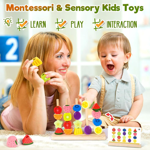 2 3 4 2-5 Montessori Wooden Beads Stacking Toys: Year Old Boys Girls Birthday Gifts - Toddler Sequence Game & Sorting
