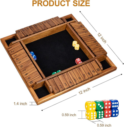 1-4 16 Pub12 inches BIVOMON Shut The Box Dice Game Players Wooden Board Table Math Game for Kids Adults, Classic Dice