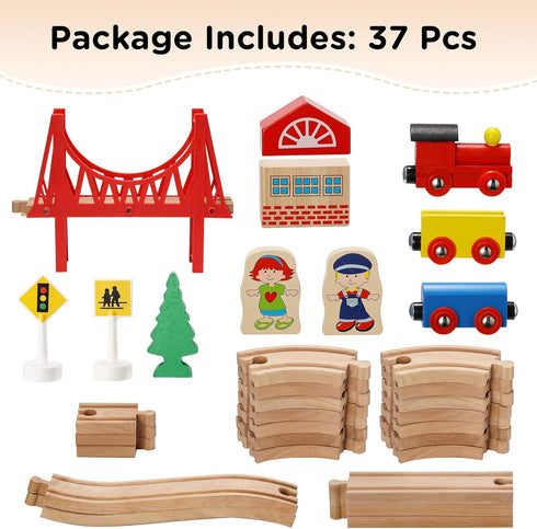 Set 3,4,5 SainSmart Jr. Wooden Train for Toddler - Double-Side Wooden Tracks Fits Brio, Thomas, Melissa and Doug