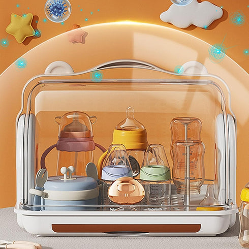 Gucagle Baby Bottle Storage Box Organizer Plastic Multifunctional Drainage Nursing Bottle Drying Rack with Lid for Home