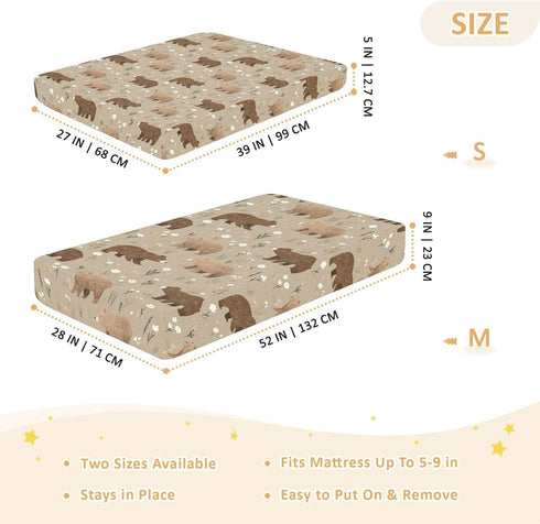 miaozhen 1 Pack 52x28 Cotton Crib Sheets for Baby Boys Girls Comfy Breathable Naughty Grassland Brown Bear Playard
