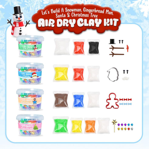 Christmas Stocking Stuffers for Kids - Christmas Crafts - Build a Snowman, Gingerbread Man, Santa & Christmas Tree - 4 Piece DIY Air Dry Clay Kit - Xmas Gifts for Girls Boys Ages 3-5 4-8 8-12 by ORIENTAL CHERRY