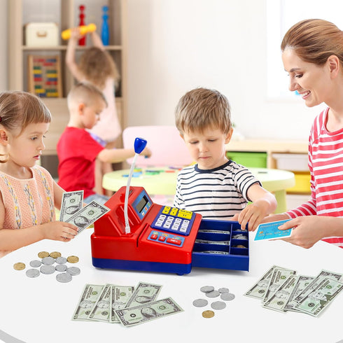 103 3, 4, 5, 6 7 8+ Calculator Cash Register - Pcs Toy Cash Register, Microphone, Credit Card and Banking for Kids