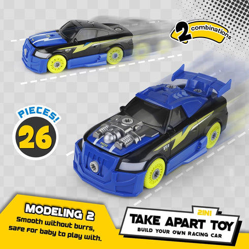 GILOBABY 26 Pieces Take Apart Racing Car Toys for Boys, Electric Drill, Sounds & Lights, Educational Gifts for 3-5 Year
