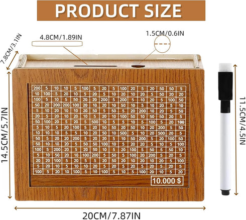 10000 Dollar Cash Target & Numbers Wooden Money Savings Box - Perfect Cash Saver & Best Gift for Friends (Brown)