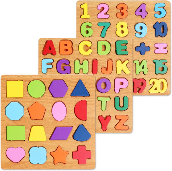 Alphabet Wooden Puzzles for Toddlers 3-5, Pack of 3 ABC, Number and
