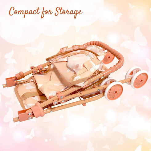 My First Baby Doll Stroller for Toddlers - Folding Toy Stroller for Dolls with Storage Basket and Canopy