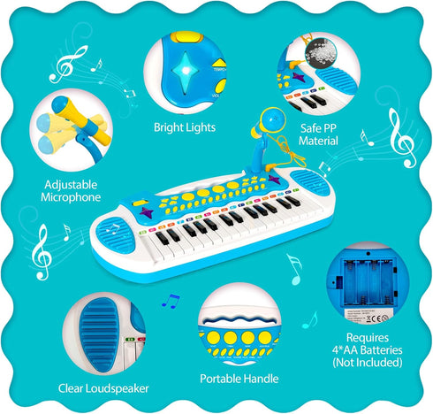 GLACER 31-Key Kids Piano Keyboard Toy with Stool - Portable Electronic Musical Instrument with Microphone for Ages 3+