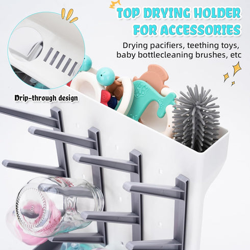 ZYLOHA 12 Baby Bottle Drying Rack: Space Saving Vertical Bottle Drying Holder with Brushes Holder - Large Bottle