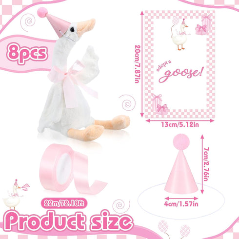 Blueweenly 8 Sets 15.7 Inch One Silly Goose Birthday Decoration Soft Silly Goose Stuffed Animal Hat with Wood Table