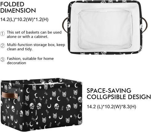 Storage Basket Bin with Skull Cat Moon Gothic Pattern, Collapsible Organizer Basket for Nursery Bedroom